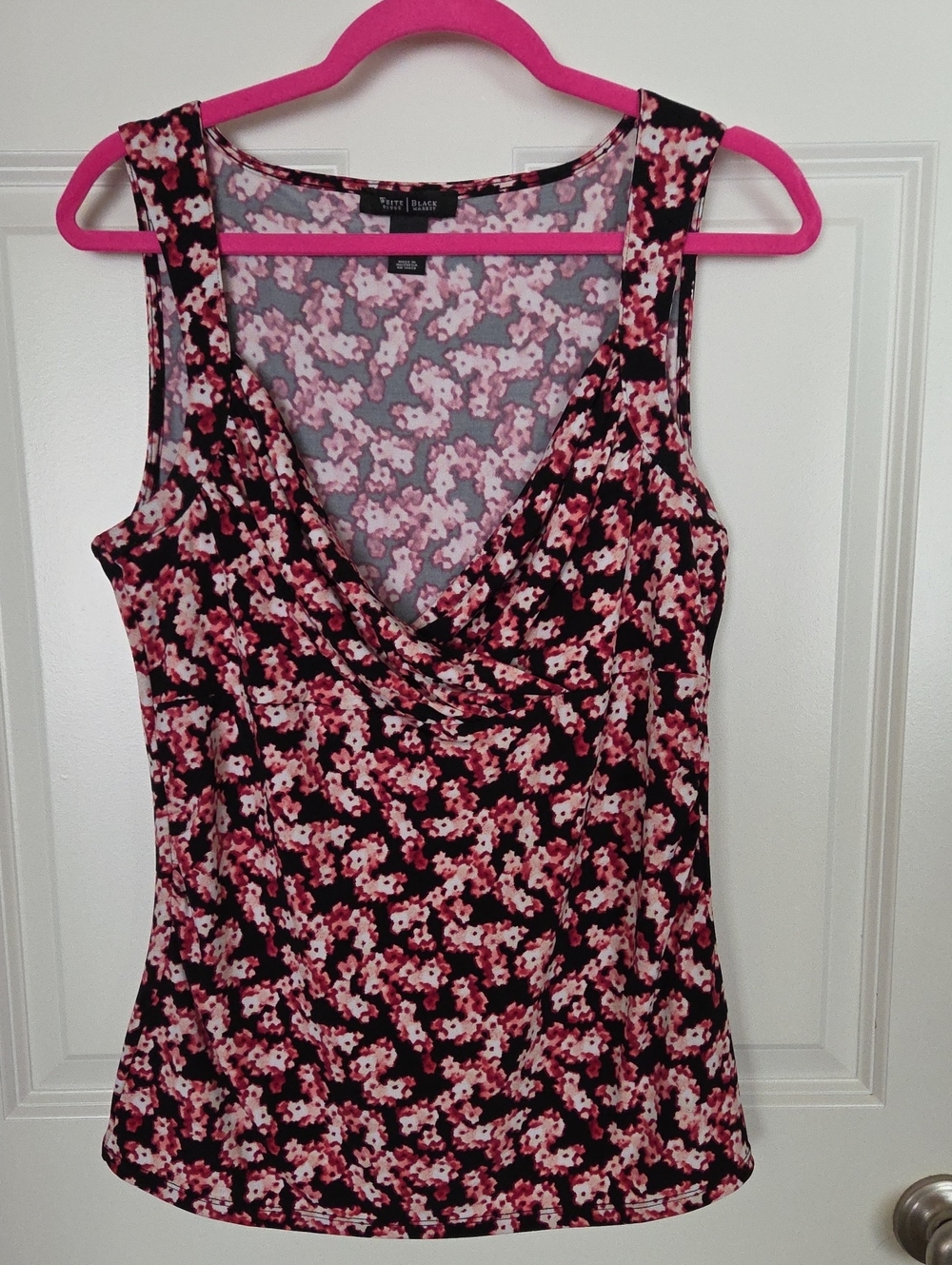 White House Black Market Black and Pink Floral Top